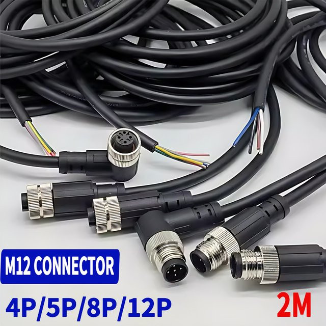FRONCS M12 wasserdichtes Sensor-Anschlusskabel mit Stecker männlich und weiblich, 2 Meter, Farbe: Schwarz - Bild 1