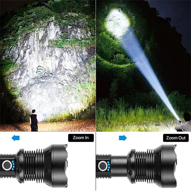 KENSUN Taktische LED-Taschenlampe in Schwarz, USB wiederaufladbare Outdoor-Handlampe mit Zoom für Camping und Angeln - Bild 3