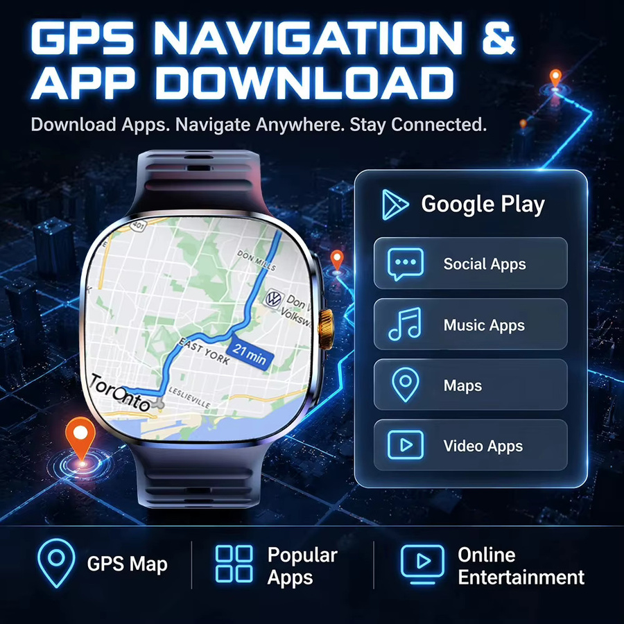 KAVSUMI Smartwatch mit 2,40 Zoll Display, 4G/5G, 190 Grad rotierbarer Kamera, GPS, WLAN und Android 10.0 in Schwarz - Bild 3