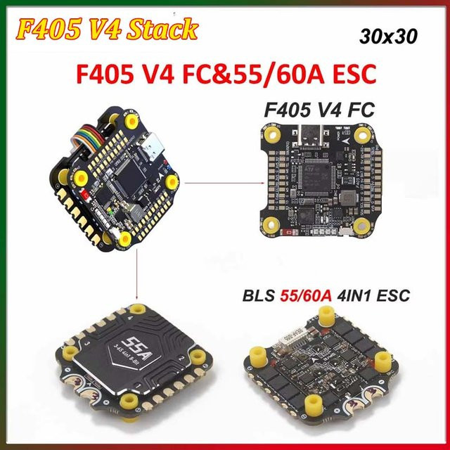 NeebRC F405 V4 FC Stack mit BLS 55/60A 4-in-1 ESC Bluetooth, 3-6S, 30x30 mm, Schwarz - Bild 1