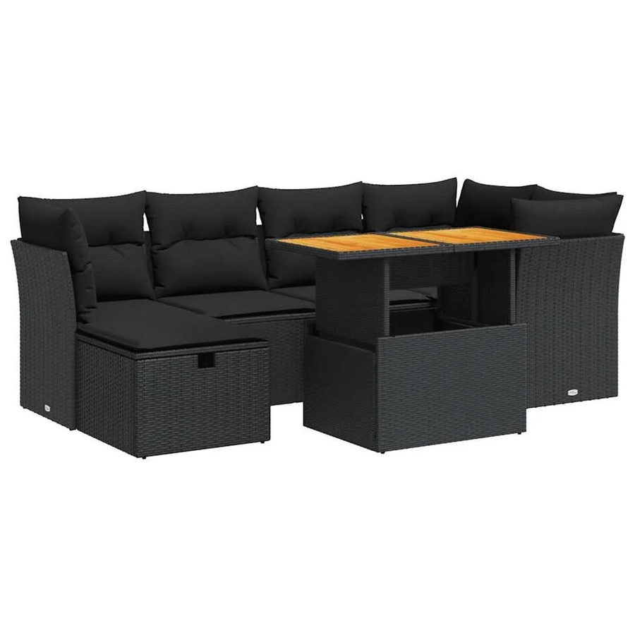 vidaXL 7-teilige Garten-Sofagarnitur aus Poly-Rattan mit Kissen in Schwarz und Beige - Bild 2