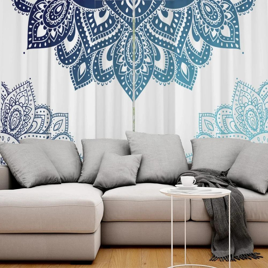 Yiran Furniture Verdunkelungsvorhang mit Mandala-Blumen-Muster und grafischem Design, B: 55 cm, H: 120 cm - Bild 1