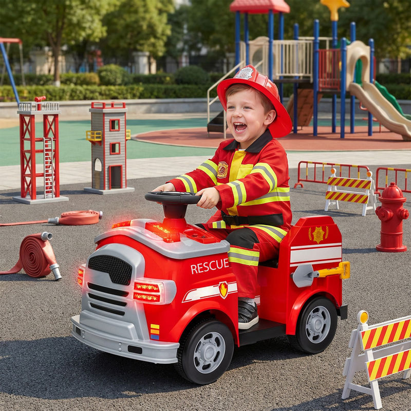 AIYAPLAY Kinder Elektroauto Feuerwehr in Rot mit Musik, Scheinwerfer und Soft-Start für Kinder ab 3 Jahren - Bild 2