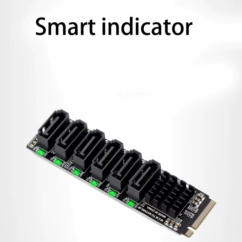 Ninth World M.2 NVMe zu 6 Port SATA 3.0 Adapter Karte mit 6 SATA Kabeln in Schwarz - Bild 4