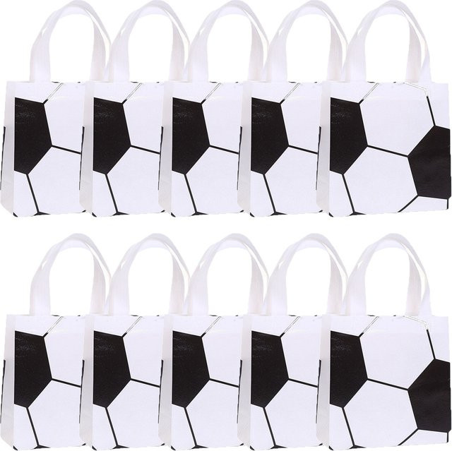 10 Stück schwarze Fußball-Geschenktüten aus Vliesstoff mit Griff für Party und Geburtstag - Bild 1