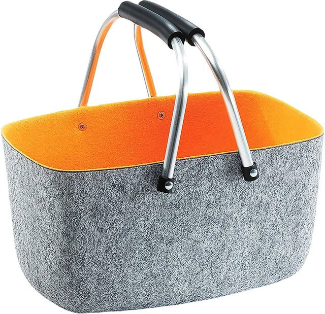 Kobolo Filzkorb Einkaufskorb mit Klappbügel in Grau und Orange, B/T/H: 36 x 22 x 18 cm - Bild 1