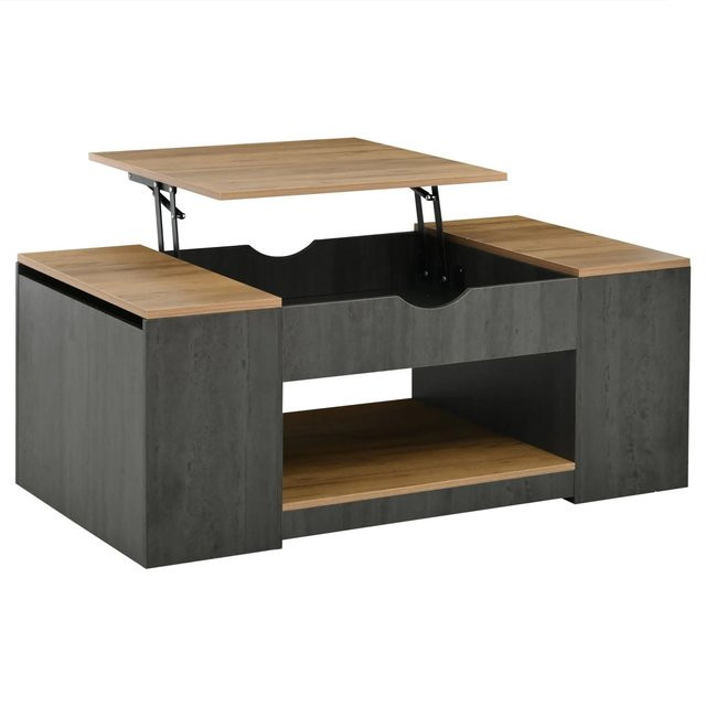 okwish Couchtisch mit Liftfunktion und Stauraum in Grau mit Holzmaserung, B/T: 110 x 60 cm - Bild 1