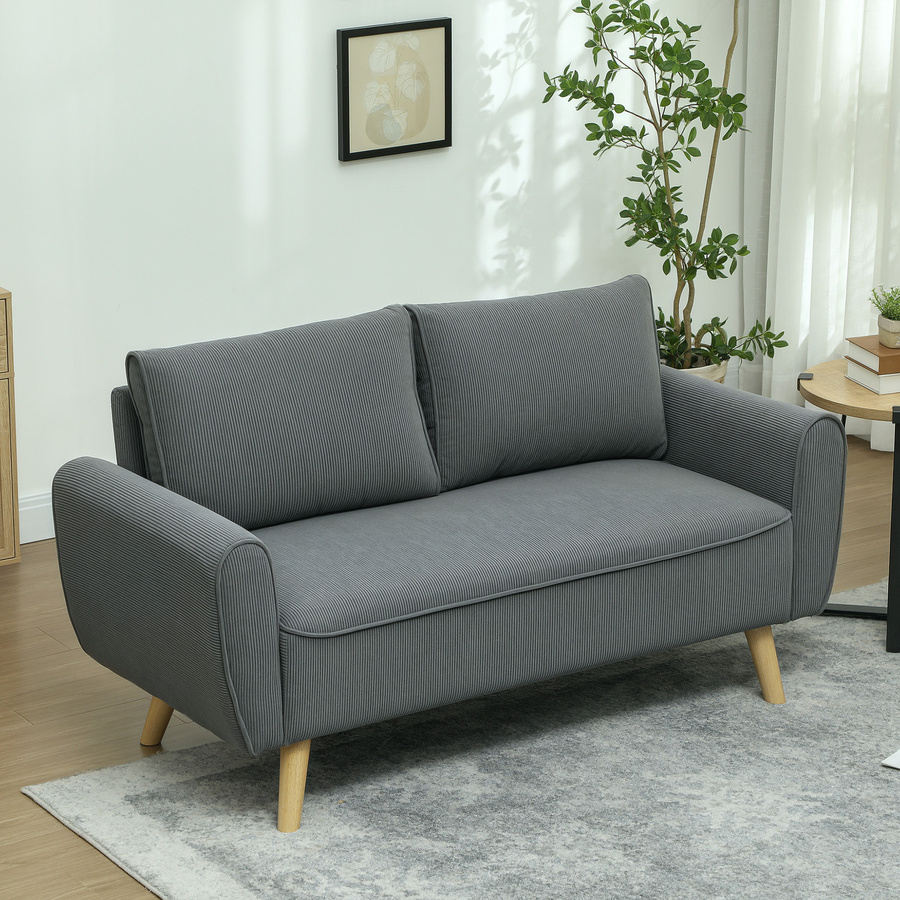 HOMCOM Zweisitzer Polstersofa aus Cord mit 2 Kissen in Dunkelgrau, B/T/H: 145 x 75 x 78 cm - Bild 2