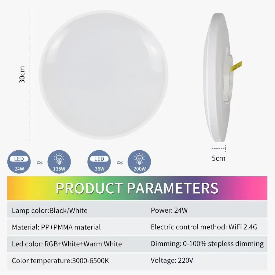 GGBEE Smart LED Deckenlampe RGB 24W mit Tuya WiFi, RF Fernbedienung und App-Steuerung für Alexa und Google Home - Bild 6