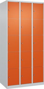 C+P Schließfachschrank Classic PLUS mit 3 Abteilen, Farbe Lichtgrau und Reinorange, B/T/H: 90 x 50 x 185 cm - Bild 1