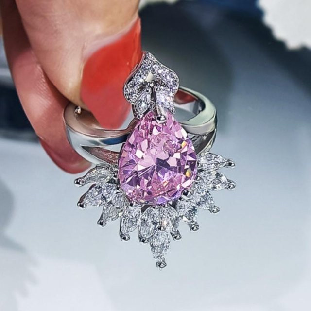 YIRAN Jewelry Schmuck-Set, Halskette, Ohrringe, Ring, Kupfer, Rosa Zirkonia, Bunt, Unisex - Bild 1