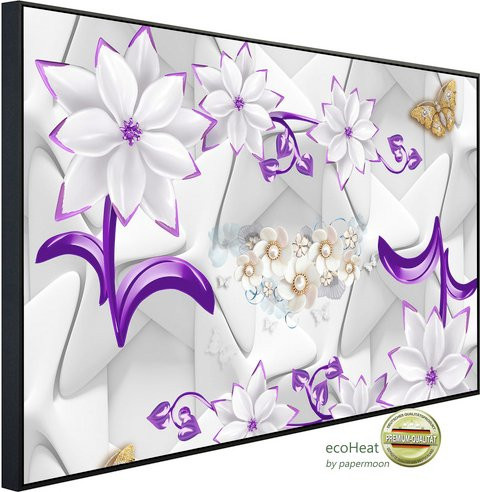 papermoon EcoHeat Infrarotheizung mit Blumenmuster in Lila und Gold, Matt-Effekt, mit App-Steuerung und Überhitzungsschutz - Bild 1