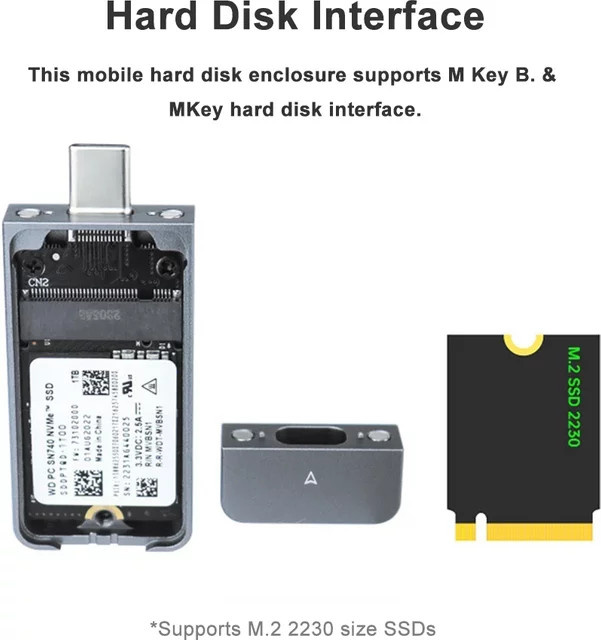 APWIKOGER M.2 NVMe SSD Gehäuse mit JMS583 Chip, USB 3.0 Gen2 Typ-C Adapter für M-Key und B&M-Key, Grau - Bild 1