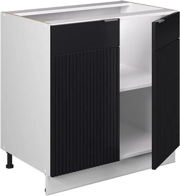 Vicco Spülenunterschrank Fame-Line in Schwarz Gestreift und Eiche mit Regal, Breite: 80 cm, Höhe: 82 cm, Tiefe: 60 cm - Bild 1
