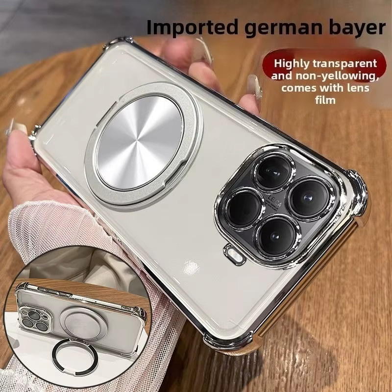 Sturzsichere Silikonhülle für Xiaomi 17T Pro Max Ultra 15T Pro 14T Pro mit drehbarem Magnetständer in Transparent/Silber - Bild 2