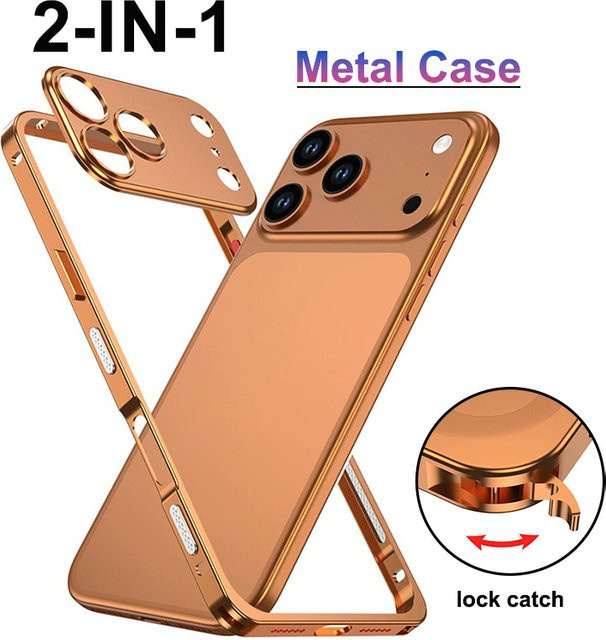 Luxuriöse Handyhülle aus Metalllegierung mit abnehmbarem Linsenschutzrahmen für Apple iPhone 17 Air, iPhone 16 und iPhone 15 Pro Max in Orange - Bild 1