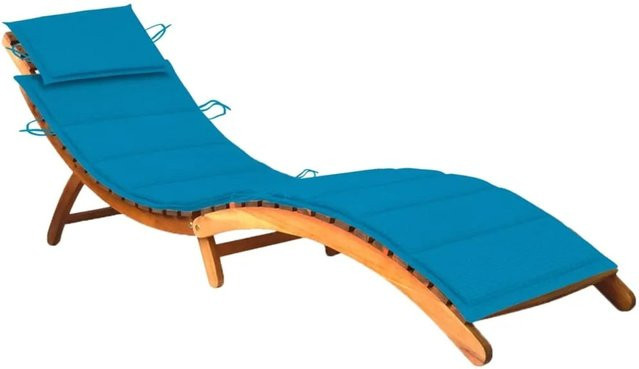 vidaXL Sonnenliege aus Akazie Massivholz in Blau mit verstellbarer Kopfstütze und UV-beständiger Auflage - Bild 1