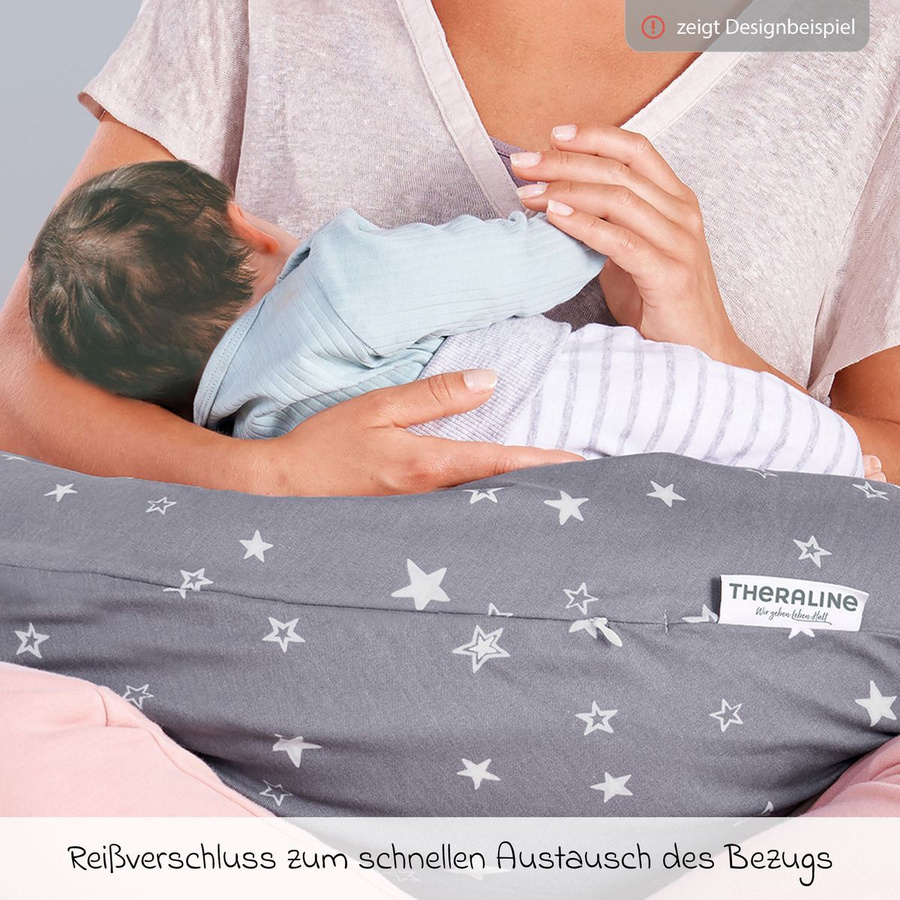Theraline Ersatzbezug für Stillkissen Das Komfort Big Stars, Grau, Baumwolle - Bild 1