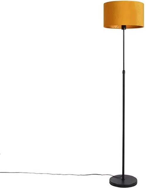 QAZQA Stehleuchte Schwarz mit dimmbarem Samtenschirm in Gelb und Gold, höhenverstellbar - Bild 1
