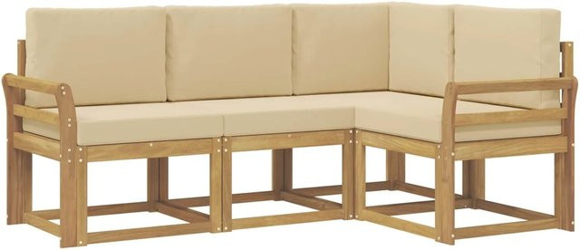 vidaXL Outdoor-Sofagarnitur L-Form aus Akazienholz mit Kissen in Weiß und Beige - Bild 1