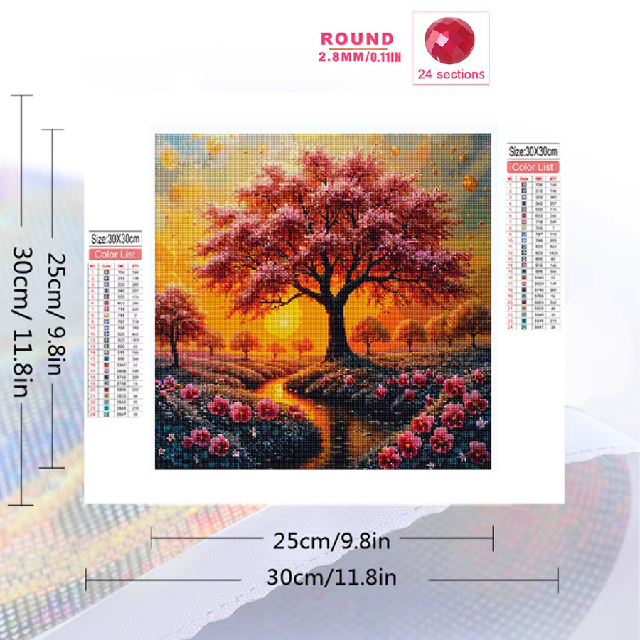 EverShine Diamant-Mosaik Landschaft Bild mit Kirschbaum und Mohnblumen, quadratische Strass-Stickerei in Multicolour, B/T/H: 20 x 20 x 20 cm - Bild 2