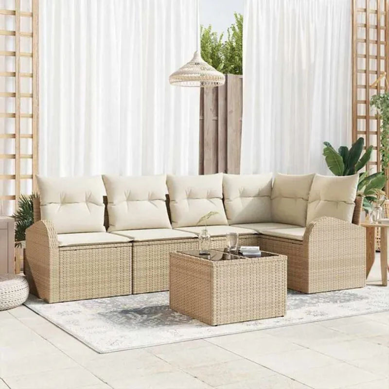 Vidaxl Garten-Sofa-Set aus Poly-Rattan mit 6 Kissen in Beige und Weiß - Bild 1