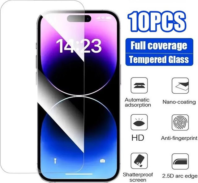 10er Set PJPK Panzerglas Display Schutzfolie für iPhone 16 15 14 13 12 11 Pro Max und XR SE in Transparent - Bild 1
