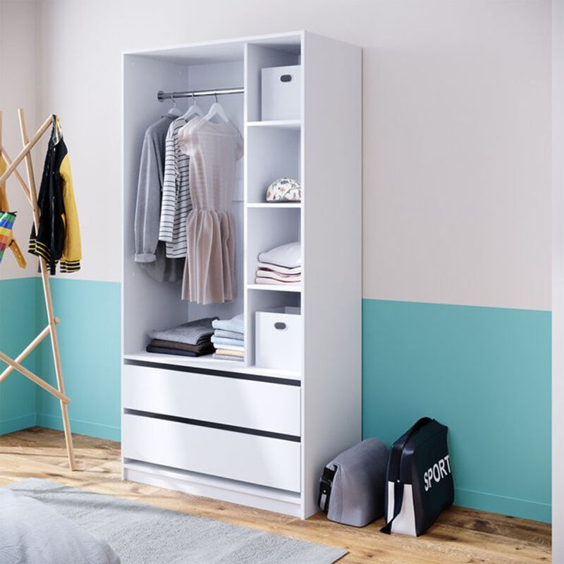 Vicco Kleiderschrank Elmo Garderobe mit Schubfächern, Weiß, B/H: 100 x 200 cm - Bild 2