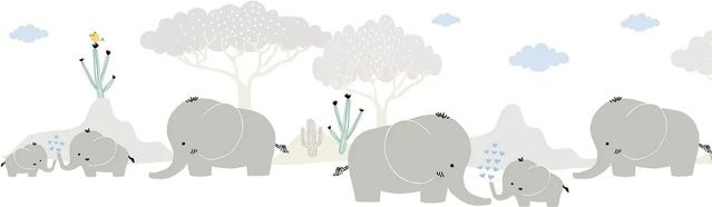 Profhome Kindertapete mit Tiermotiv in Grau, Blau und Weiß, selbstklebend und abwaschbar, Breite: 0,15 m, Höhe: 5,00 m - Bild 1