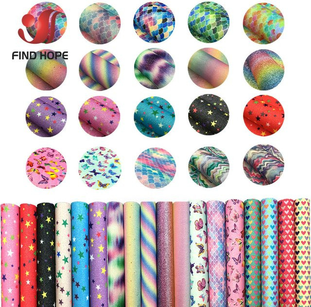 Glitzerndes PU-Kunstleder mit Blumendruck in Multicolour für DIY-Bastelprojekte und Ohrringherstellung - Bild 1