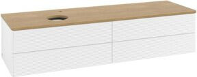 V&B Antao Waschtischunterschrank mit Frontstruktur und LED-Beleuchtung, Wandmontage, Eiche Honig und Weiß Lack, Breite: 160 cm, Tiefe: 50 cm - Bild 1
