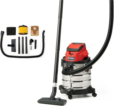 Einhell Power X-Change Akku-Nass-Trockensauger TC-VC 18/20 Li S-Solo in Rot und Silber mit 20 l Behältervolumen