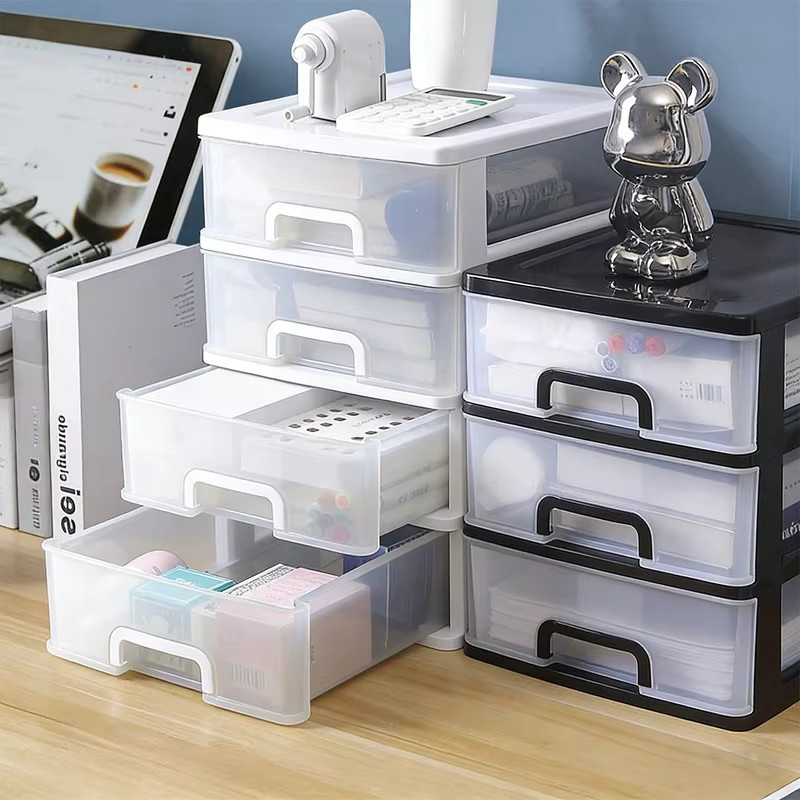 Schreibtisch-Aufbewahrungsbox mit Schubladen aus Kunststoff in Weiß für deinen Büro-Organizer und Zubehör - Bild 2