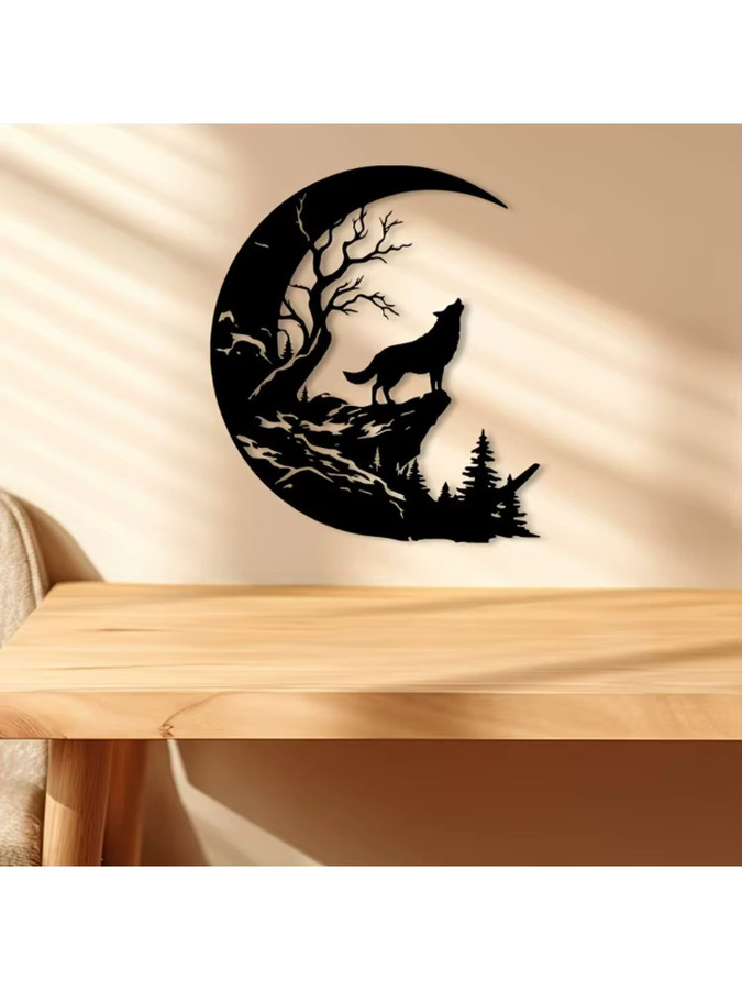 Wetterfeste Metall-Wandkunst Heulender Wolf Statue in Schwarz von CIFBUY als Halloween-Dekoration - Bild 4