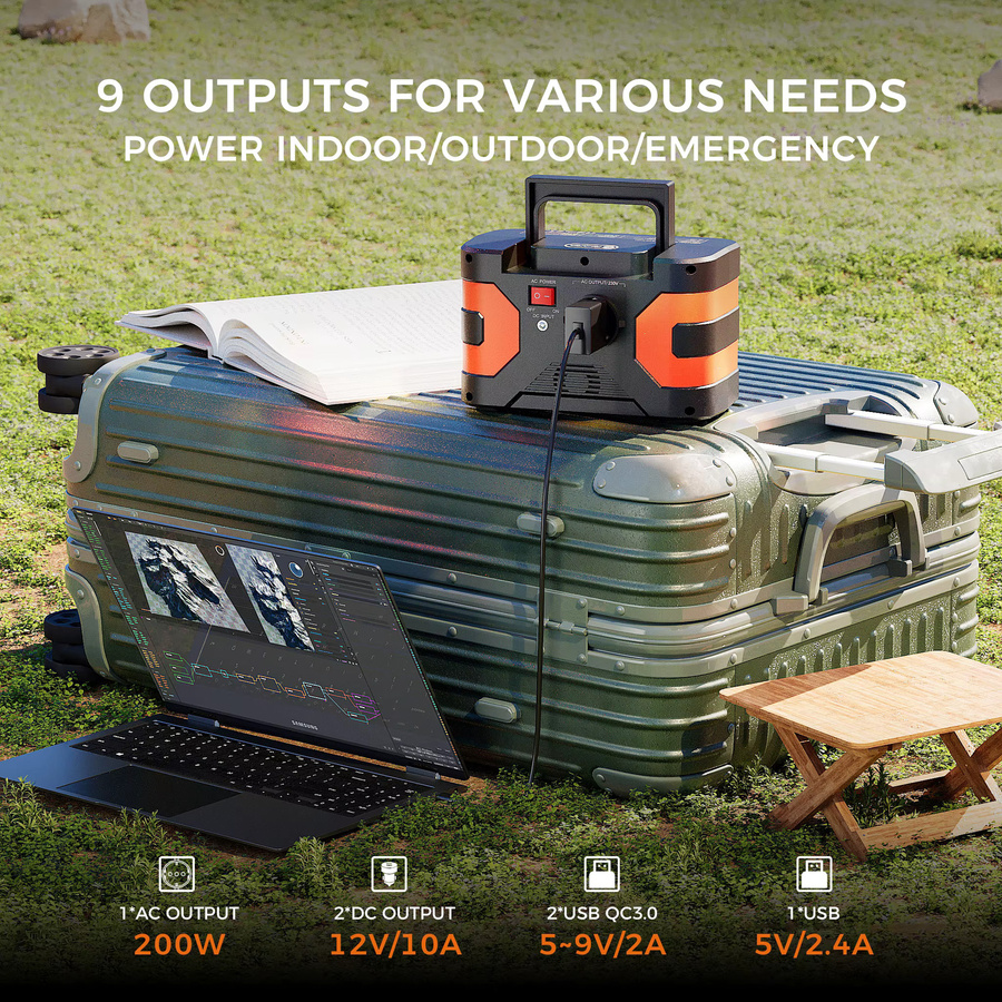 FF FLASHFISH Tragbare Powerstation mit Solarpanel, 166Wh Solargenerator mit 200W Leistung und AC/USB/DC-Ausgängen für Camping und Notfälle - Bild 4