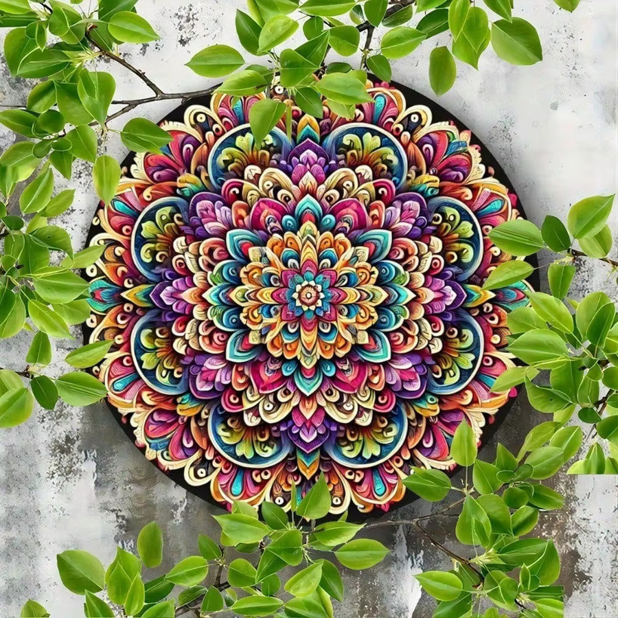 Dreamex Boho Blechschild Mandala Wandkunst aus Metall, Durchmesser: 20 cm, Mehrfarbig - Bild 3