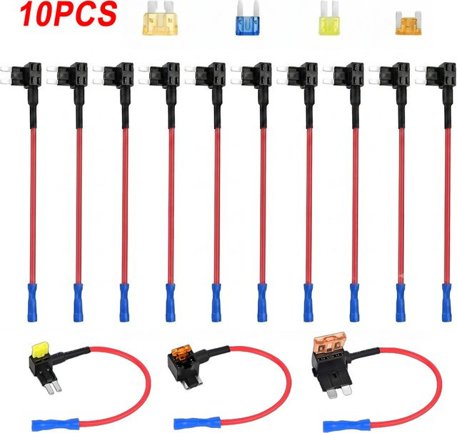 10 Stück kebidumei Add-a-Circuit-Adapter für Micro Mini Standard ATM Flachsicherungen, 12V Auto-Sicherungshalter in Schwarz - Bild 1