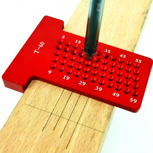 FNICEL Winkelmesser aus Aluminium in Rot für die Holzbearbeitung mit 60mm T-Quadrat Anreißlineal und Markierungswerkzeug - Bild 1