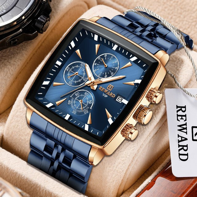REWARD Armbanduhr Quarz, Roségold, Blau, Rechteckig, Herren - Bild 1