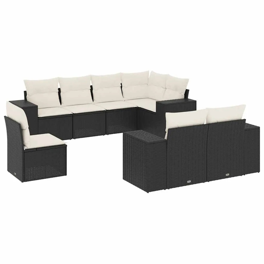 vidaXL 8-teilige Garten-Sofagarnitur in L-Form aus Poly-Rattan in Schwarz mit Sitzkissen und Rückenkissen - Bild 2