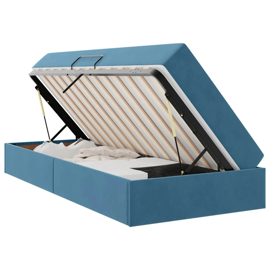vidaXL Aufbewahrungsbett mit Matratze aus Samt und Metall in Dunkelblau, B/T/H: 194 x 90 x 43,5 cm - Bild 2