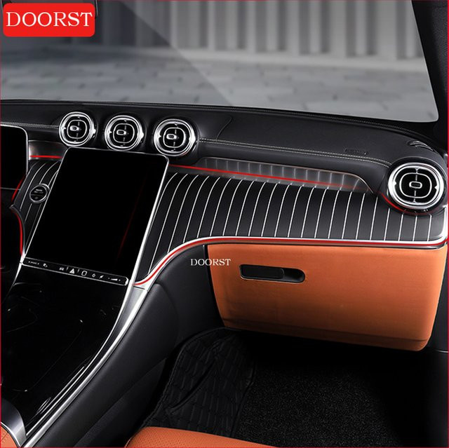 Mittelkonsole mit vertikalen Streifen für Mercedes Benz C-Klasse W206 C200 C220 in Schwarz als Instrumentenpanel Innenraum Zubehör - Bild 1