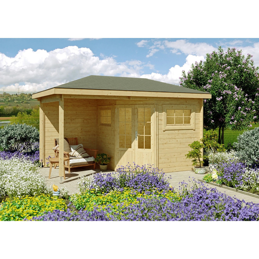 Fjordholz Gartenhaus Modell Evelyn 2B 5-Eck aus Holz in Braun mit Fenstern und Schloss - Bild 2