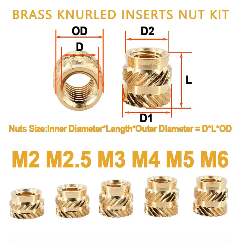 YMAX Messing-Einsatzmutter-Set mit Gewinde M2 bis M8 in Gold für 3D-Druck-Kunststoff - Bild 2