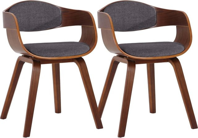 2er Set DELUKE LONDON Konferenzstühle aus Stoff und Holz in Walnuss und Hellgrau, H x B x T: 73 x 49 x 46 cm - Bild 1