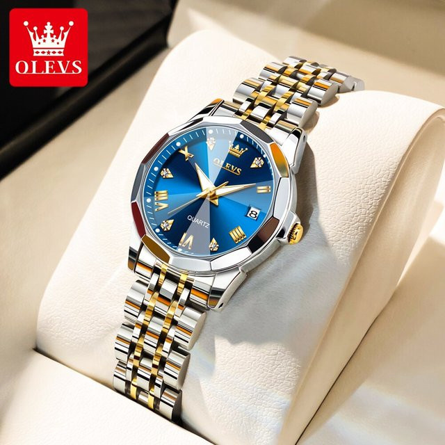 Olevs Armbanduhr Quarz, Edelstahl, Diamant, Blau, Damen - Bild 1