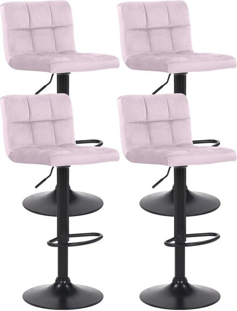 DELUKE 4er Set Barhocker RIVAN aus Samt in Rosa, drehbare Barstühle mit Lehne und Metallgestell, B/T/H: 40 x 40 x 85 cm - Bild 1