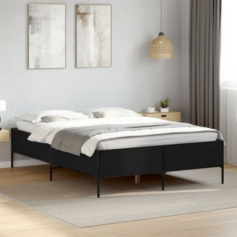 Bettgestell Vidaxl in Schwarz aus Holzwerkstoff und Metall mit minimalistischem Design, B/T: 135 x 190 cm - Bild 1