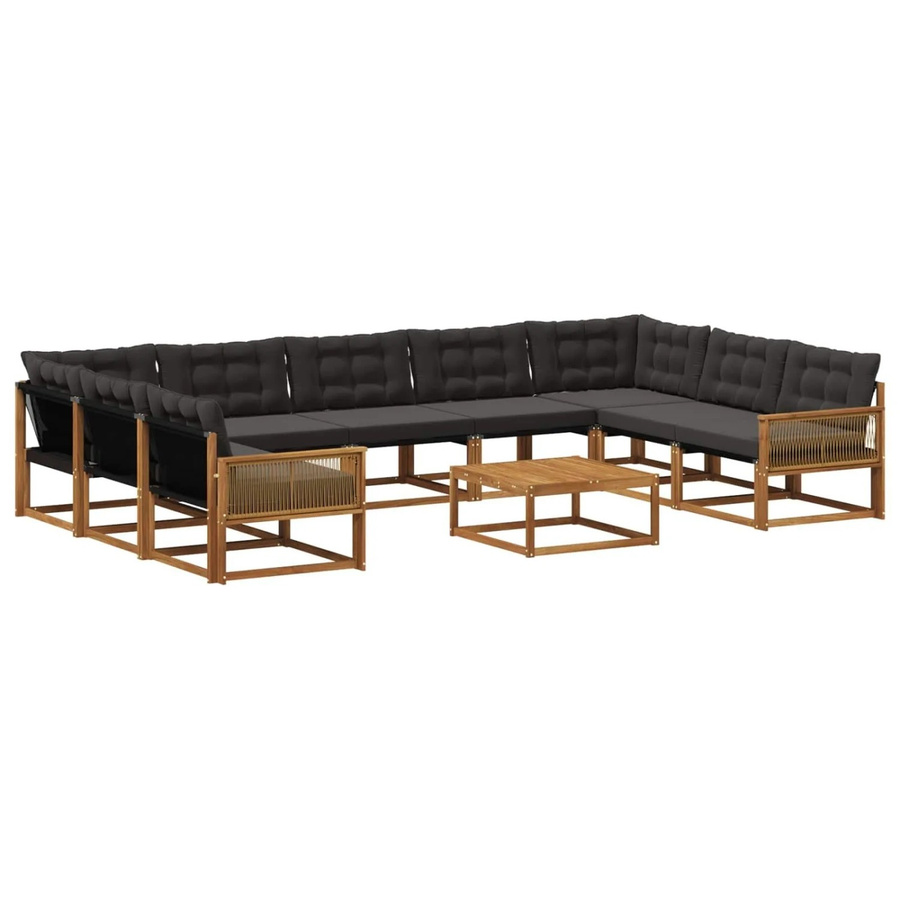 vidaXL Outdoor-Sofagarnitur in U-Form aus massivem Akazienholz mit 10 Textilene-Kissen in Natur und Schwarz - Bild 2