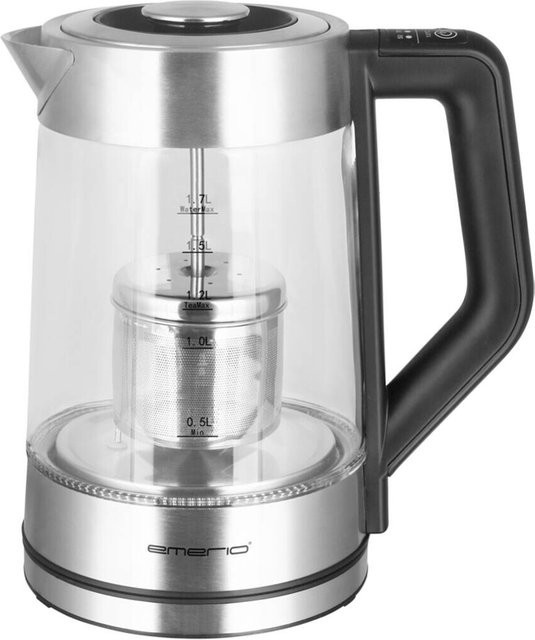Emerio Wasserkocher WK-122730 mit Glaskörper und Edelstahlfilter, Silber/Schwarz/Transparent, 1,7 l, B/H/T: 15 x 27 x 15 cm - Bild 1